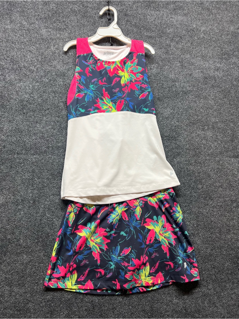Prince Athletic Floral Two-Piece Skirt Set in Neon Floral and White